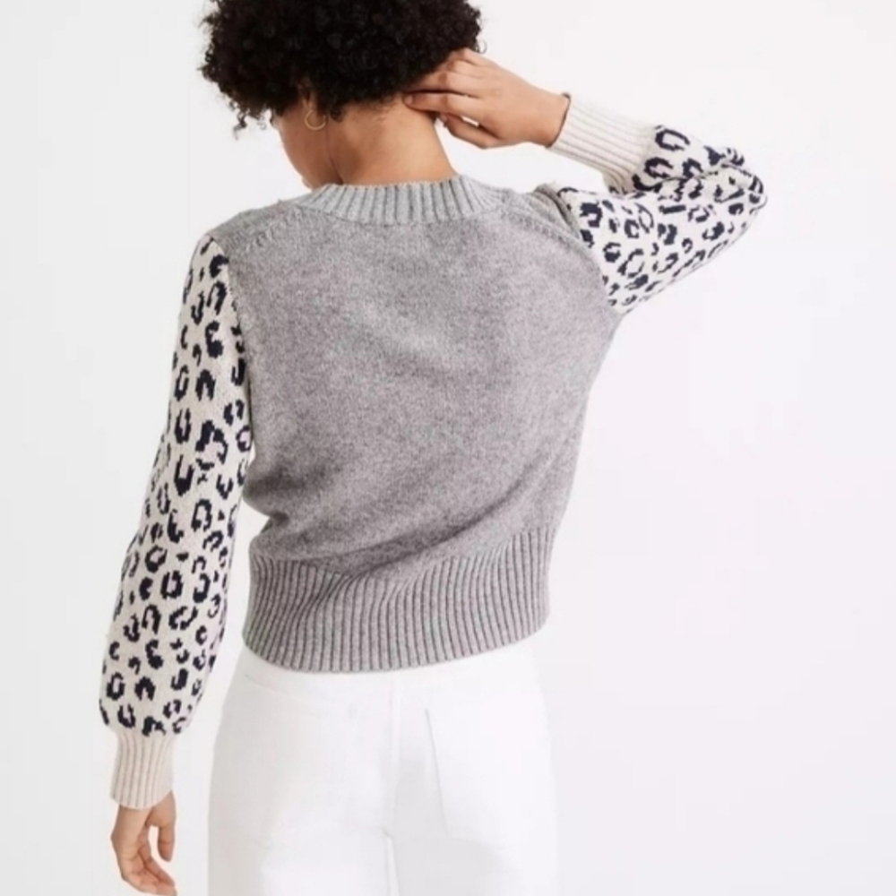 Madewell Leopard-Sleeve Tensley Pullover Sweater in Cotton-Merino Yarn. - Picture 3 of 7